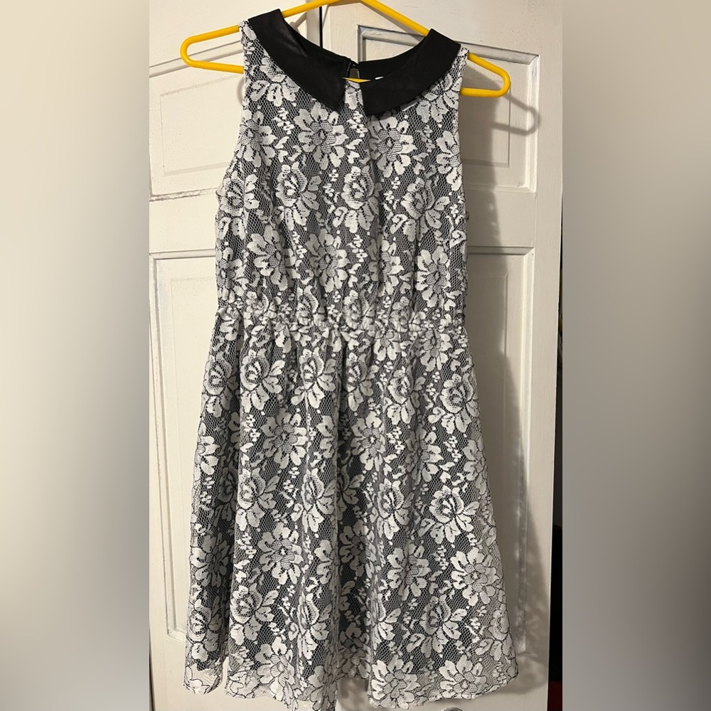 Floral Pattern Black and White Dress